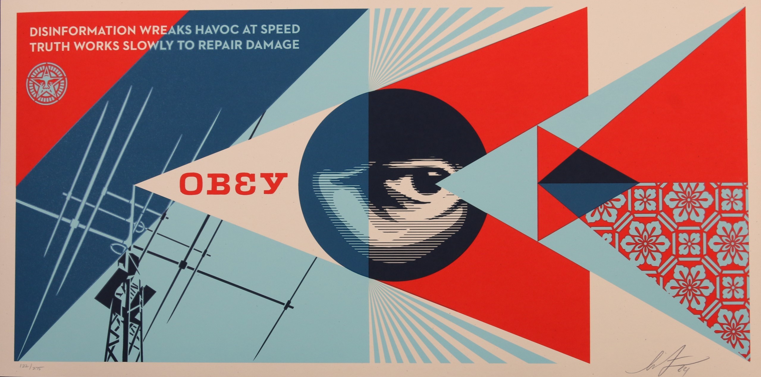 Shepard Fairey (Obey), Desinformation Damage (cream) Shepard Fairey (Obey), Desinformation Damage (cream)