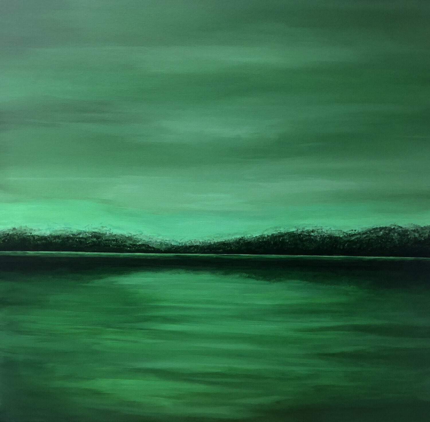 Nataliia Krykun, Green abstract landscape and sea, mountains, forest Nataliia Krykun, Green abstract landscape and sea, mountains, forest