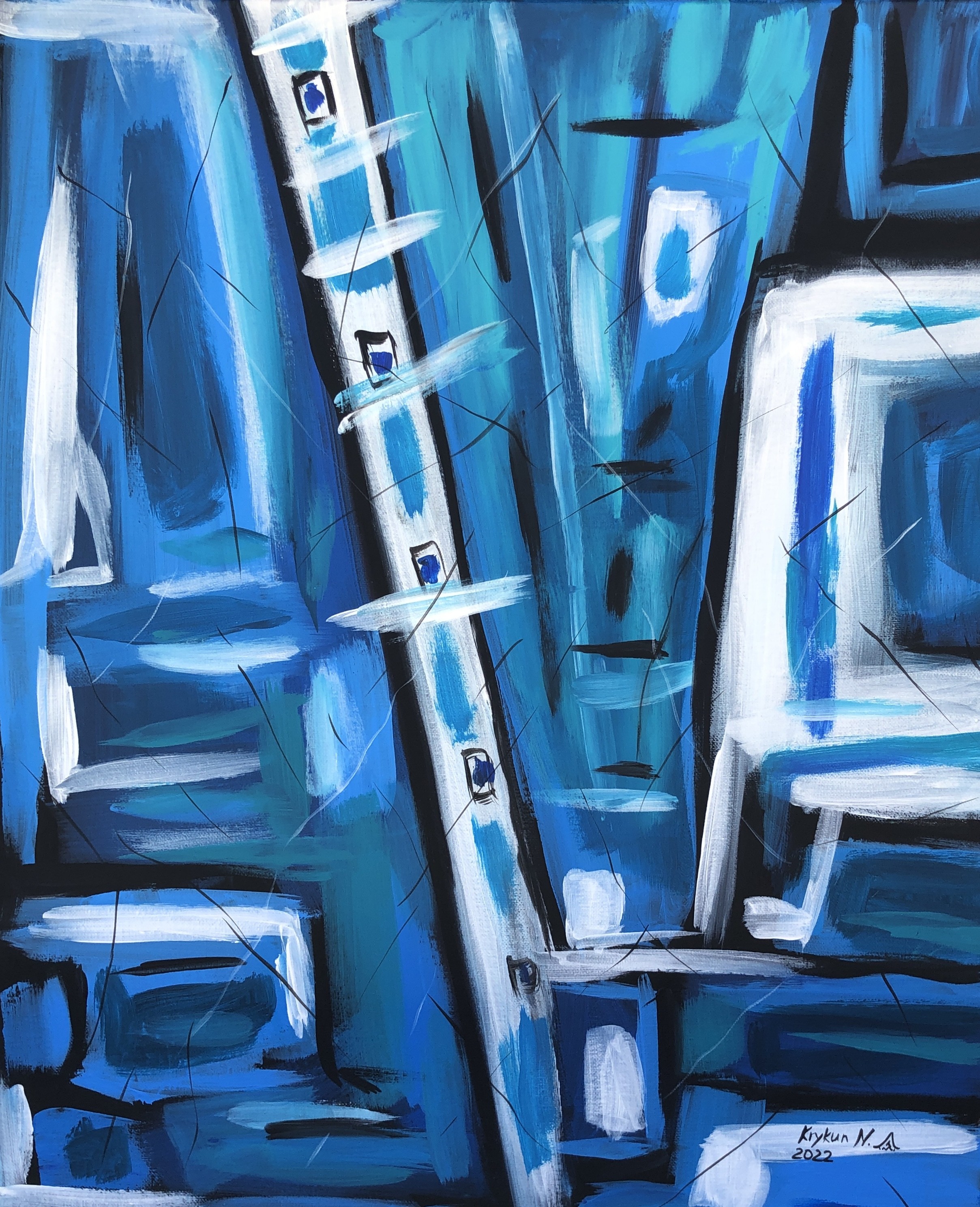 Nataliia Krykun, „Blue Window“ Blue white abstraction Nataliia Krykun, „Blue Window“ Blue white abstraction