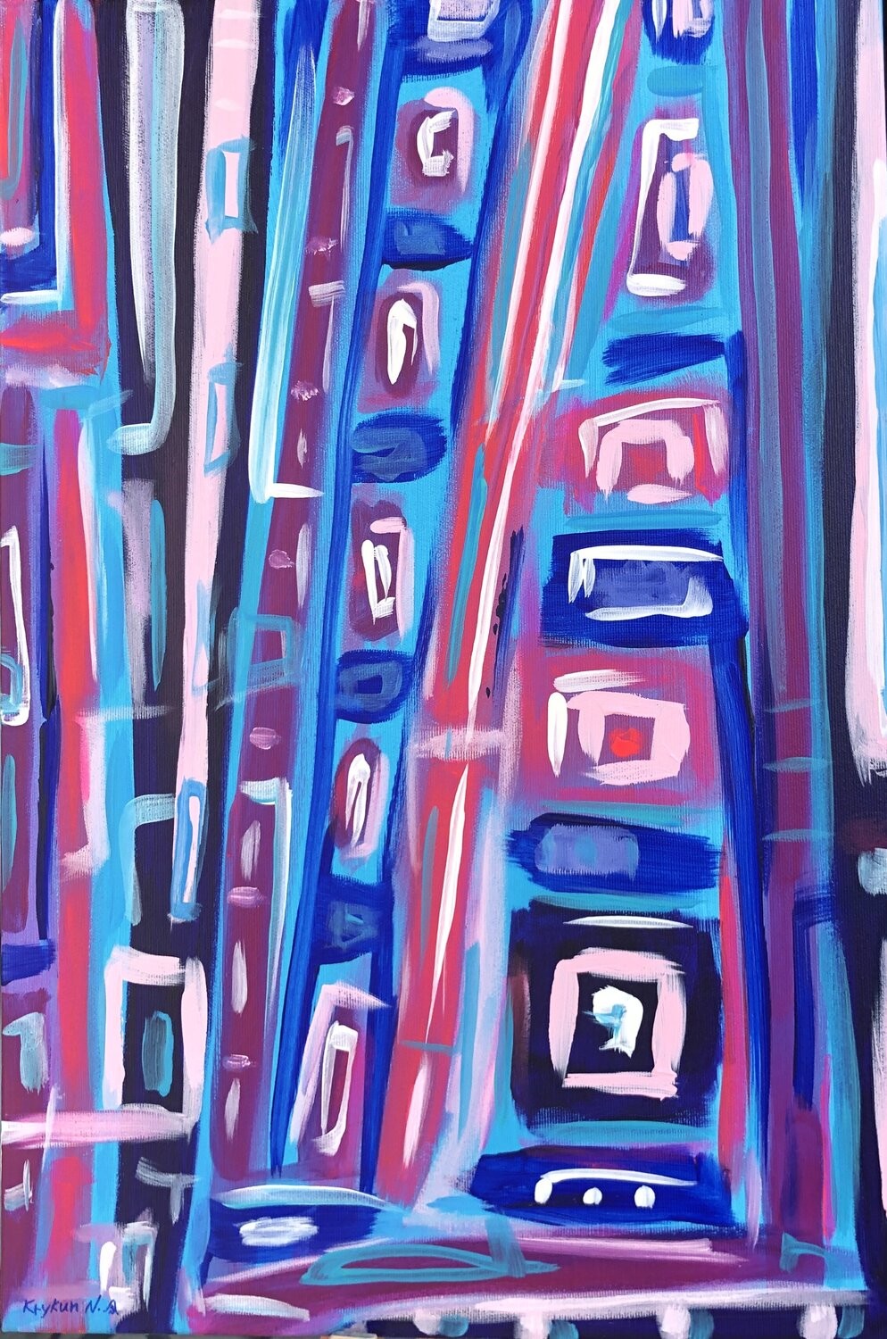 Nataliia Krykun, Walk in the sky - blue pink geometry abstraction Nataliia Krykun, Walk in the sky - blue pink geometry abstraction