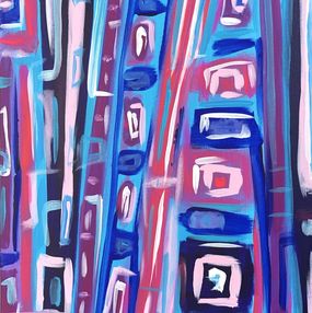 Peinture, Walk in the sky - blue pink geometry abstraction, Nataliia Krykun