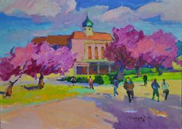Gemälde, City in Cherry Blossoms, Alexander Shandor