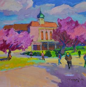 Peinture, City in Cherry Blossoms, Alexander Shandor