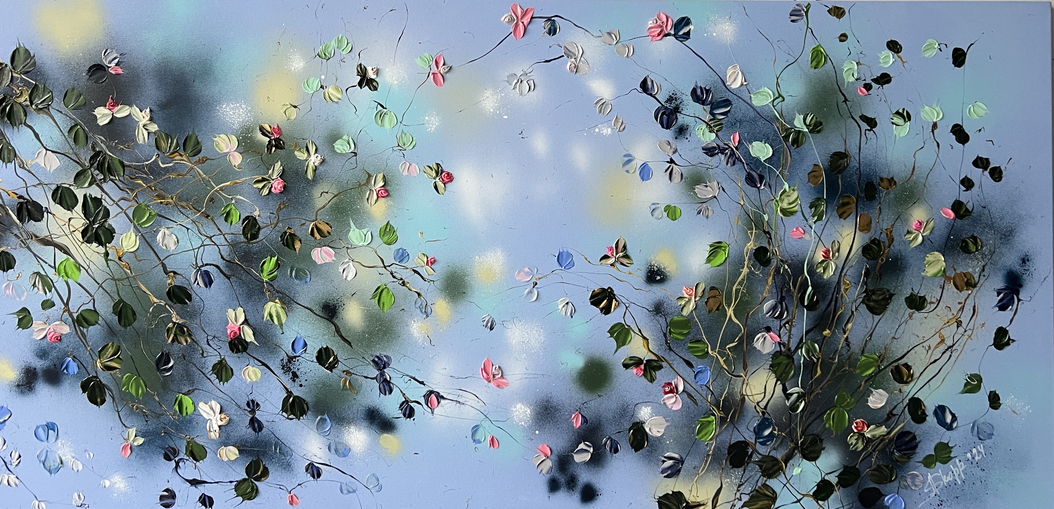 Anastassia Skopp, Floral Minuet in Pastel Blue - colorful very large painting Anastassia Skopp, Floral Minuet in Pastel Blue - colorful very large painting