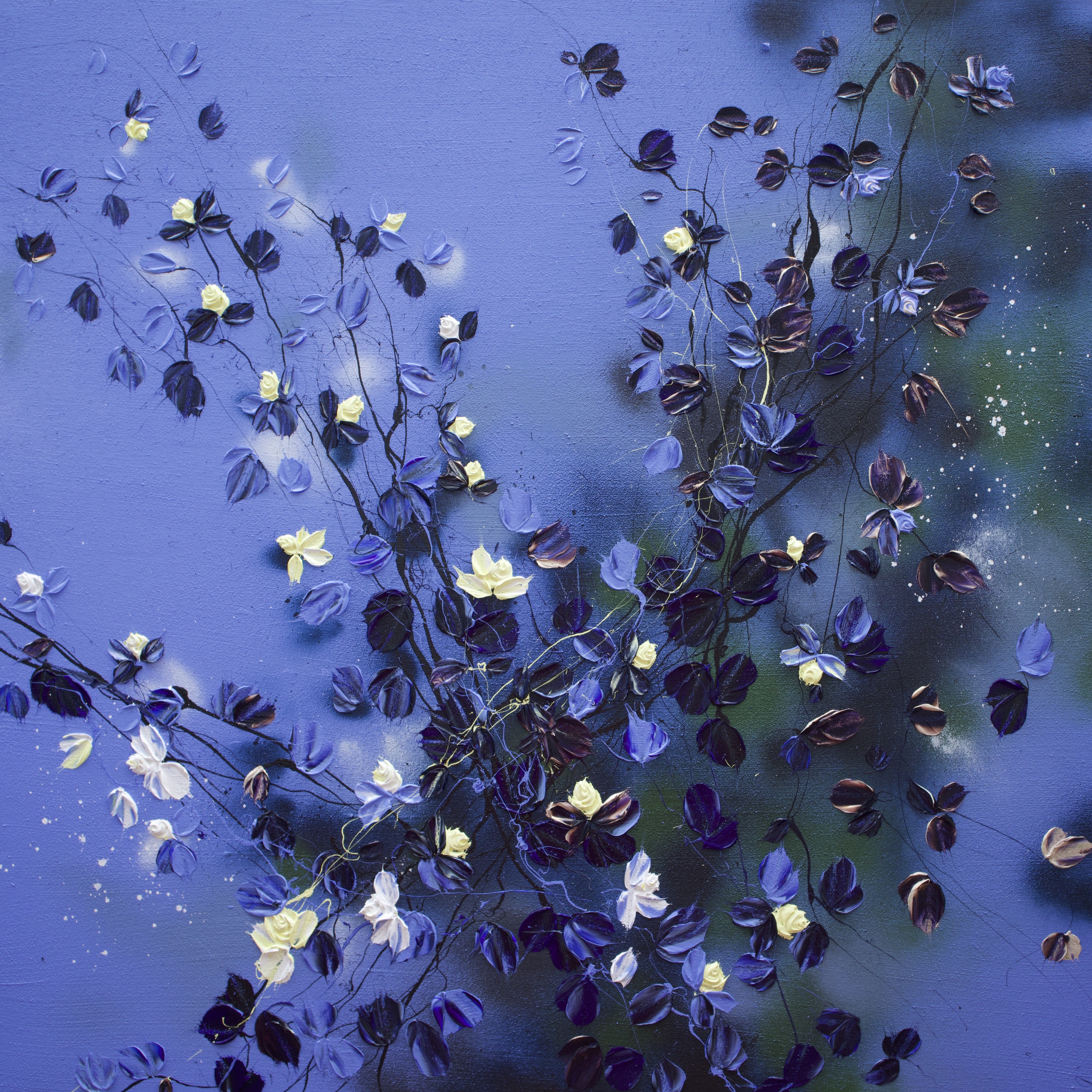 Anastassia Skopp, Sapphire Rhapsody floral blue square large painting Anastassia Skopp, Sapphire Rhapsody floral blue square large painting