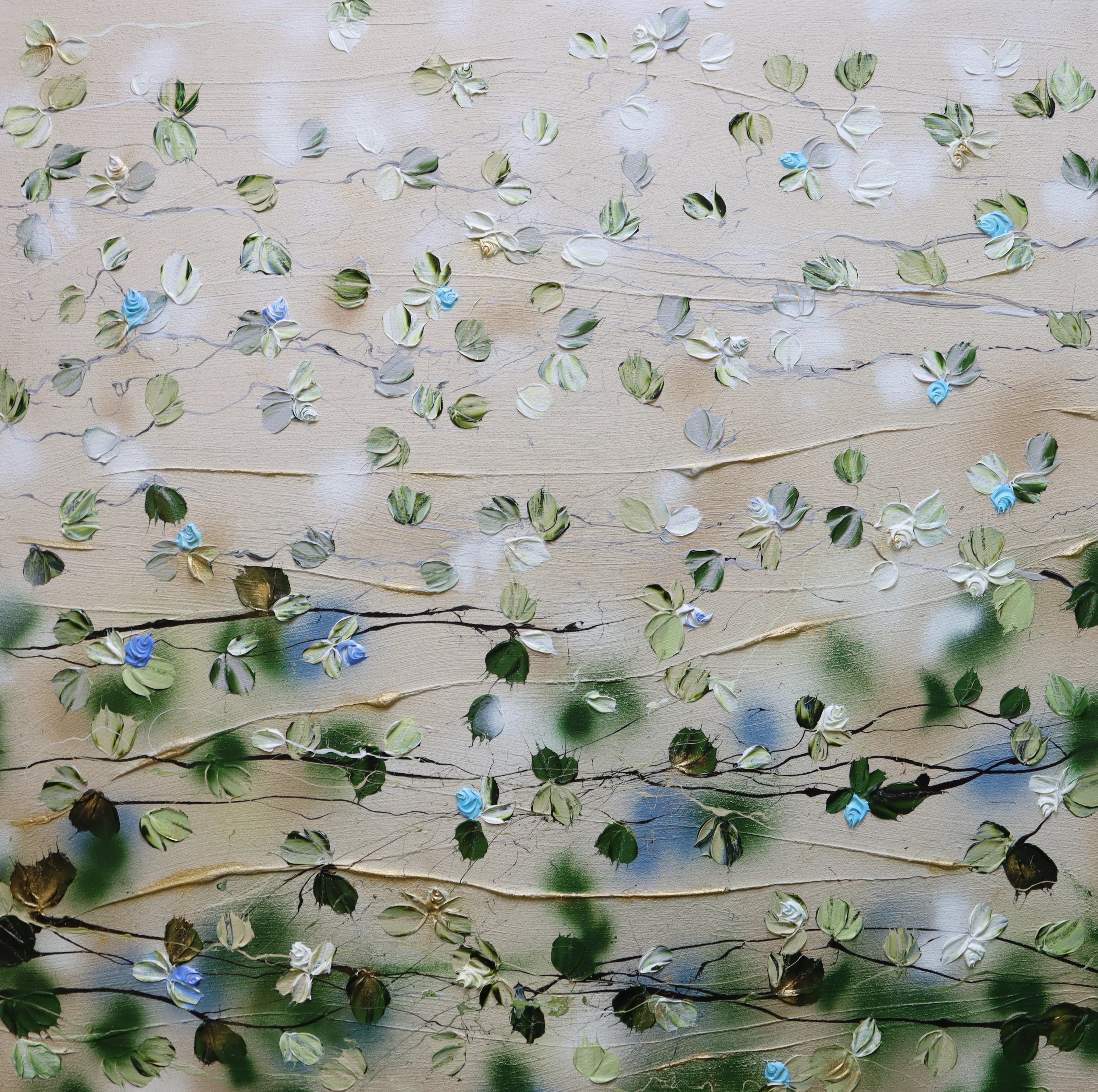 Anastassia Skopp, Flower Sonata floral light beige textured art Anastassia Skopp, Flower Sonata floral light beige textured art