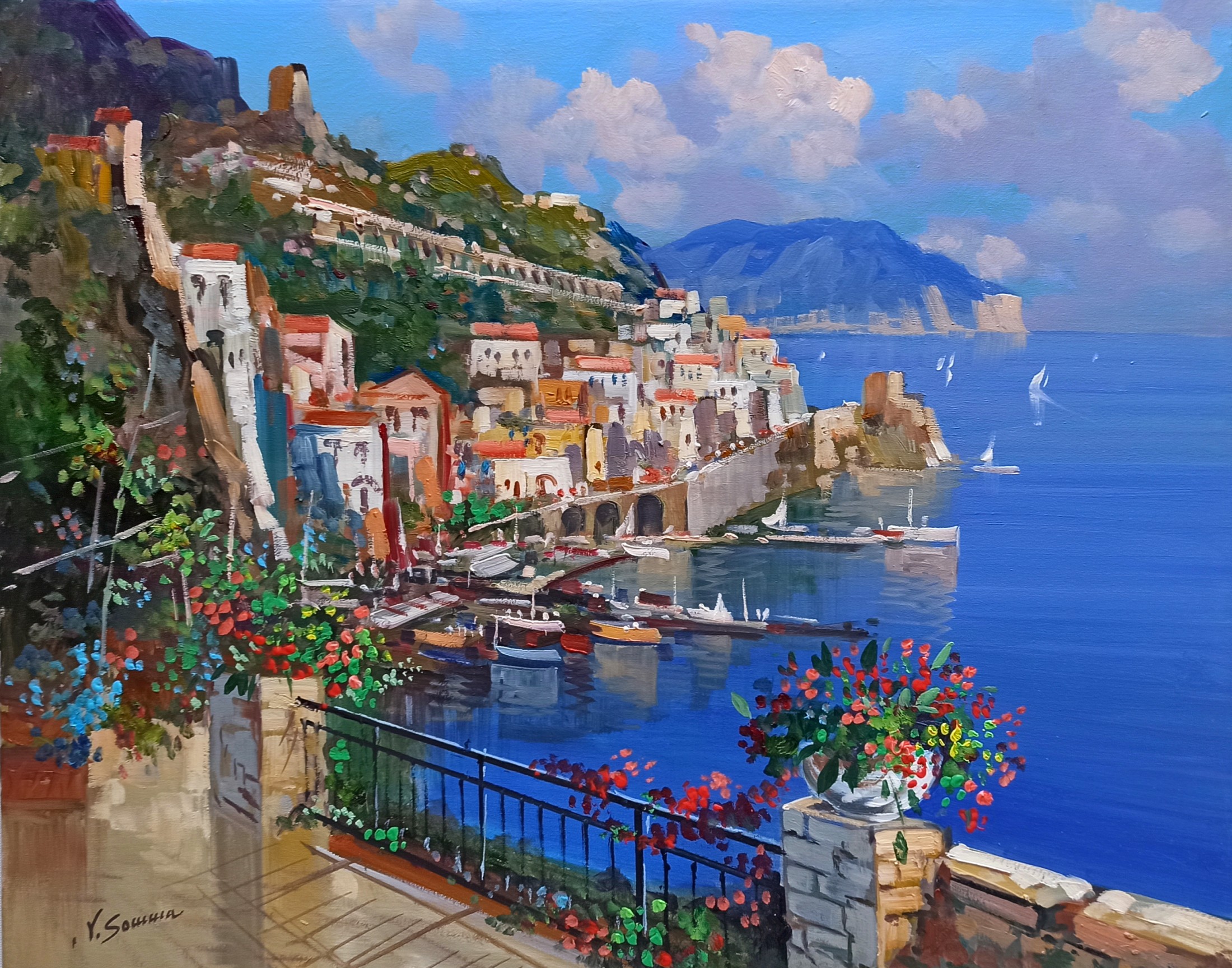 Vincenzo Somma, Pointview from the terrace - Amalfi Italy painting Vincenzo Somma, Pointview from the terrace - Amalfi Italy painting