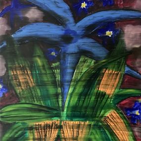 Painting, Fleurs bleues dans la jungle, Gauthier Bruel