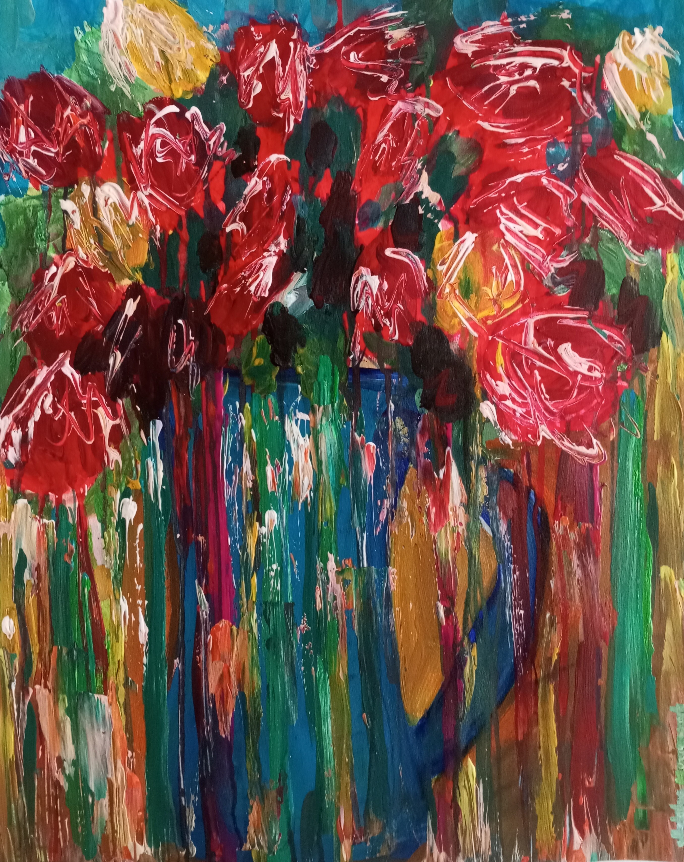 Natalya Mougenot, Roses in a blue vase Natalya Mougenot, Roses in a blue vase