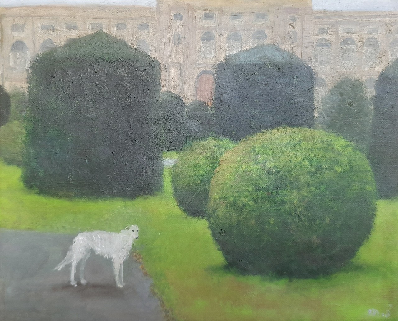 Tinatin Chkhikvishvili, White Dog in Dem Platz Tinatin Chkhikvishvili, White Dog in Dem Platz