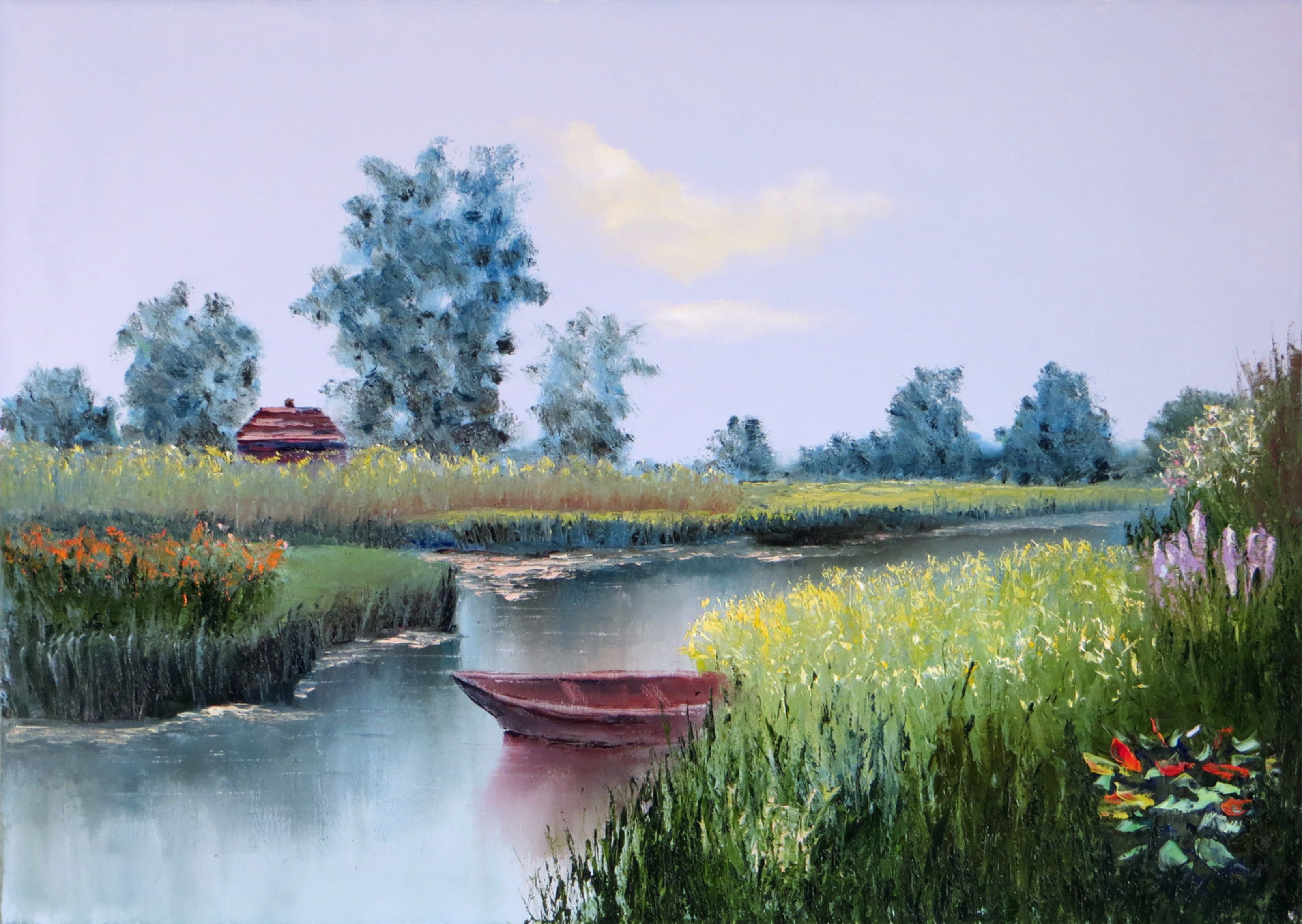 Elena Lukina, Rural landscape with a boat Elena Lukina, Rural landscape with a boat