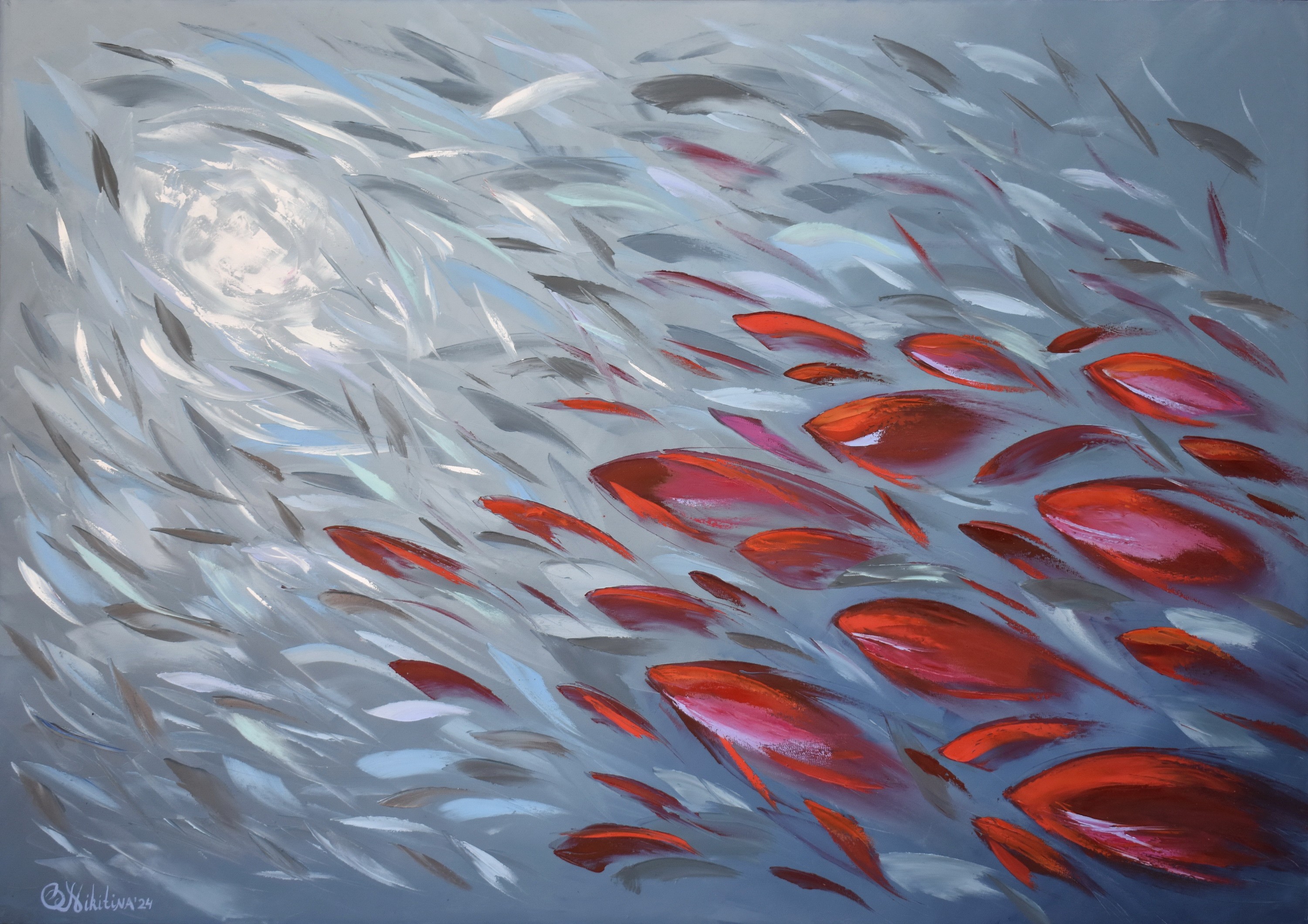 Olga Nikitina, Red Fish Symphony on Grey Olga Nikitina, Red Fish Symphony on Grey