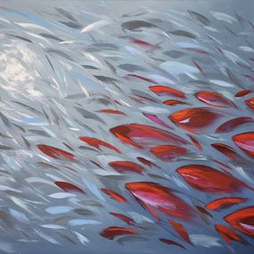 Painting, Red Fish Symphony on Grey, Olga Nikitina
