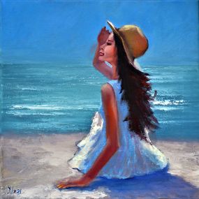 Painting, Summer, sea, beach, girl, Elena Lukina