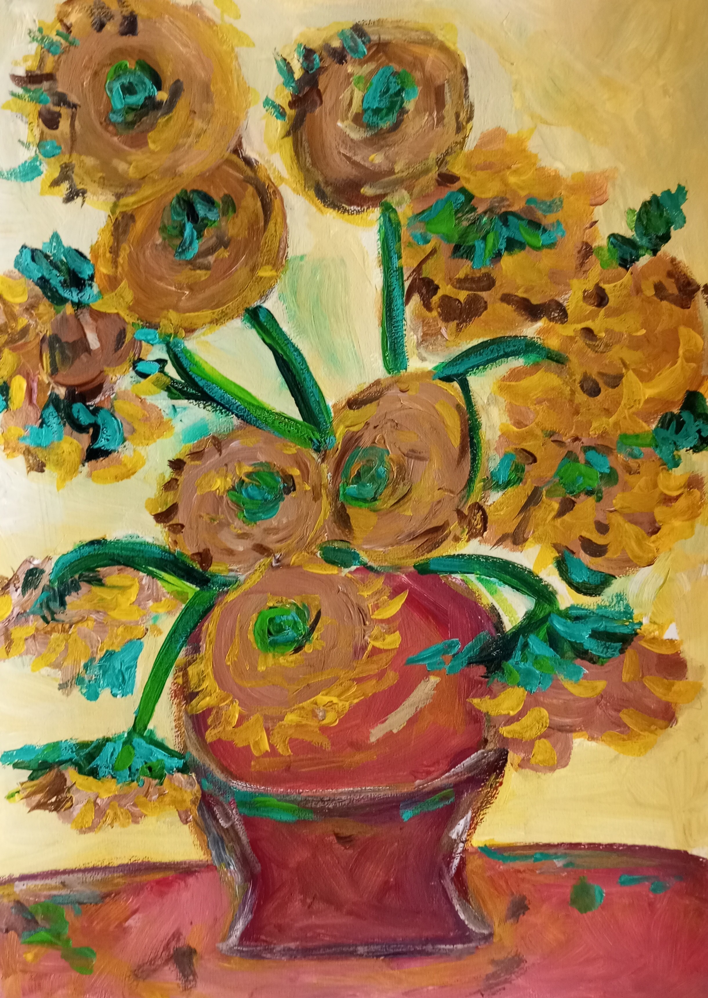 Natalya Mougenot, Sunflowers in a terracotta vase Natalya Mougenot, Sunflowers in a terracotta vase