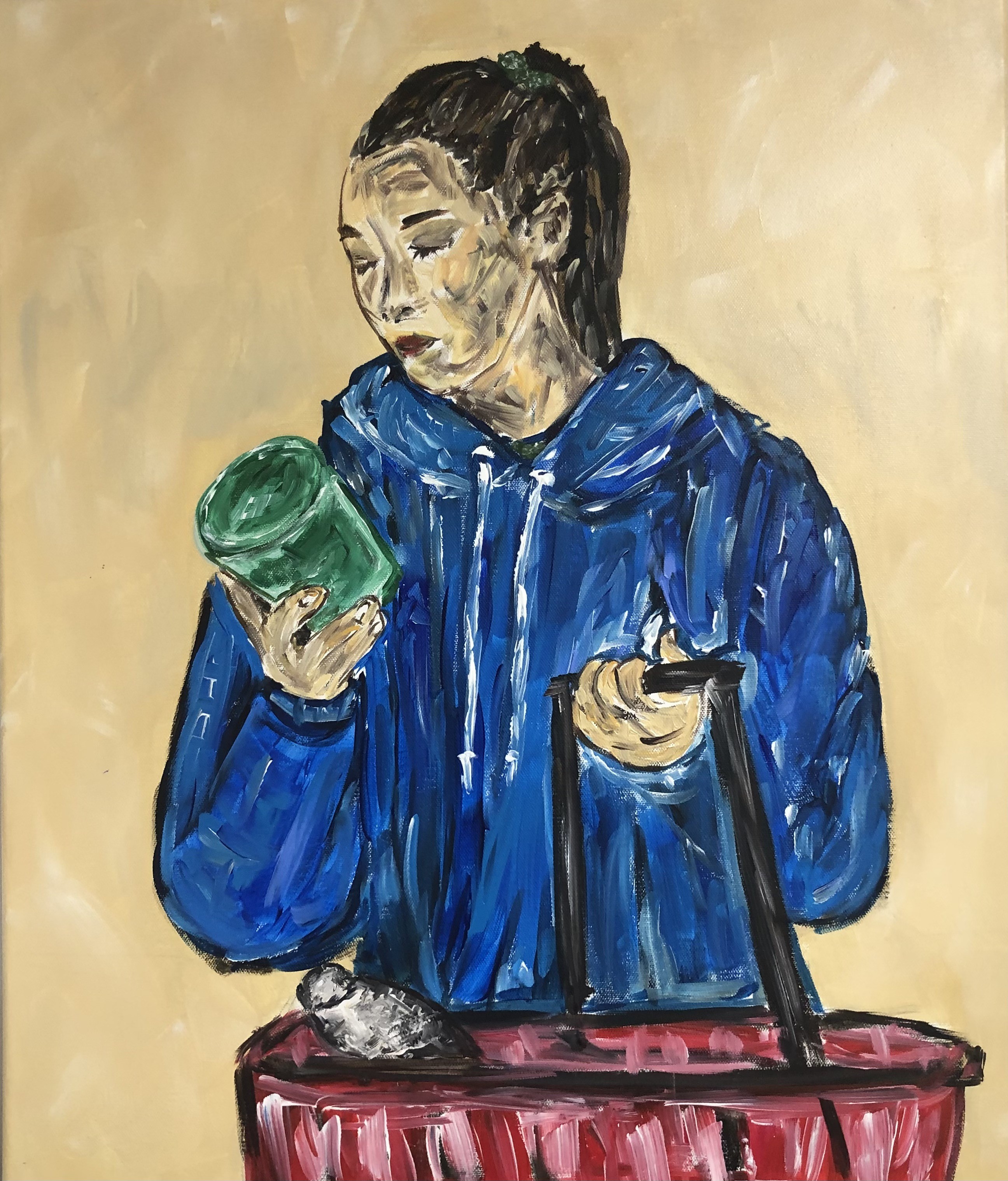 Nataliia Krykun, Woman in blue with a basket Nataliia Krykun, Woman in blue with a basket