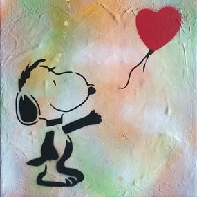 Painting, Snoopy au ballon coeur banksy, PyB