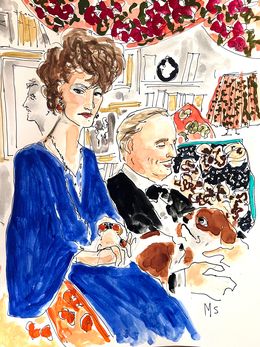 Fine Art Drawings, William F. Buckley and Pat Buckley at home in NY, Manuel Santelices