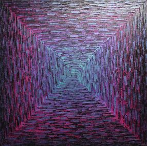 Gemälde, Grand dégradé carré bleu rose irisé, Jonathan Pradillon