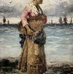 Pintura, Femme au filet de poissons, Frederick Reginald Donat
