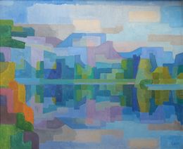Pintura, Paysage cubiste bleu, Nat Leeb