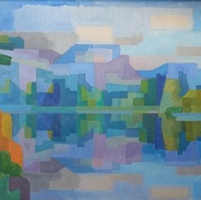 Gemälde, Paysage cubiste bleu, Nat Leeb