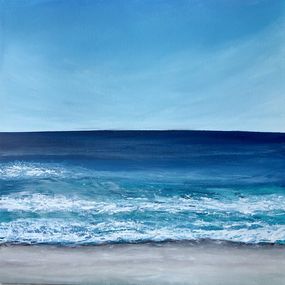 Gemälde, Waves blue horizon 2 - Sunset, skyline, seascape, ocean turquoise waves (1), Nataliia Krykun