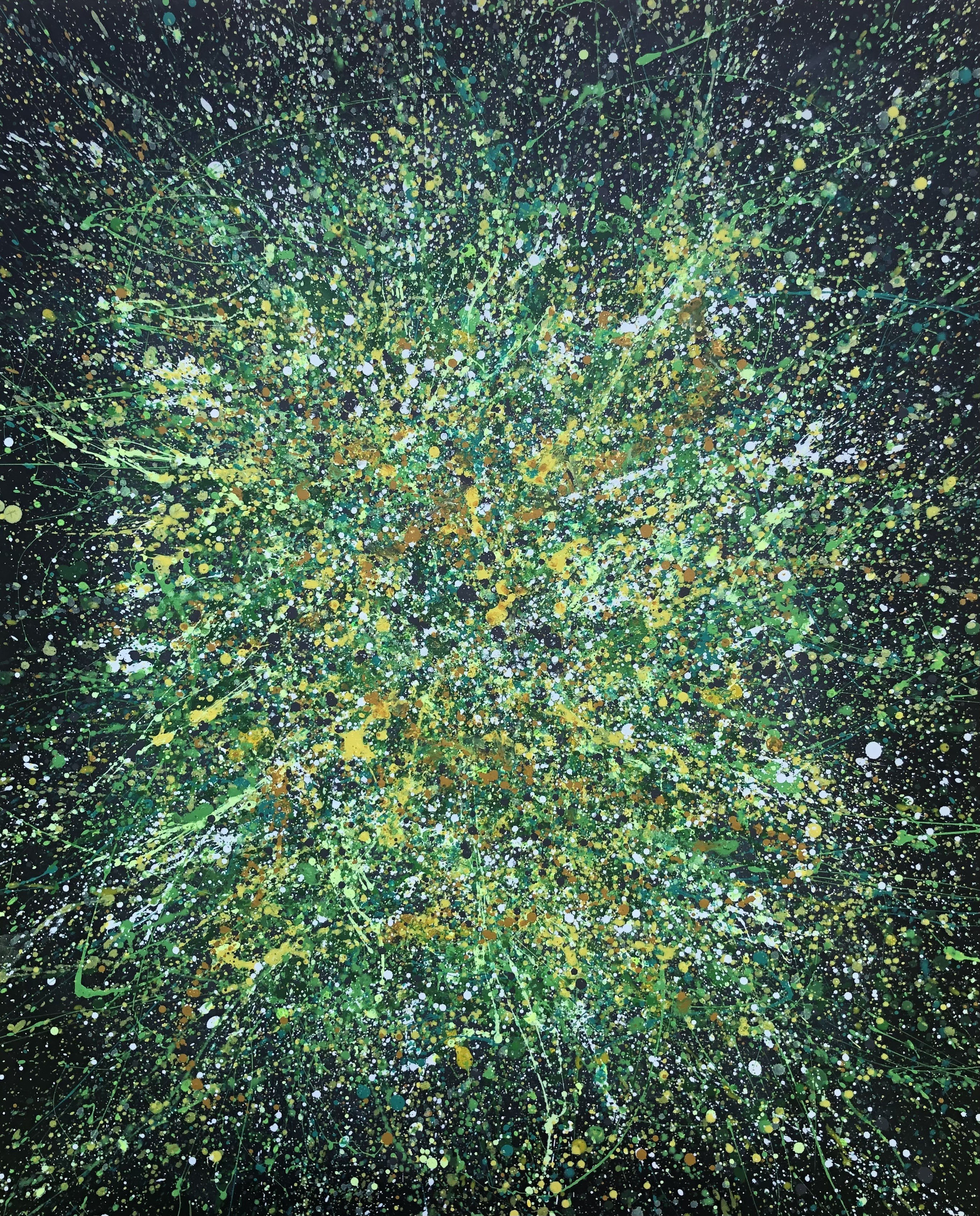Nataliia Krykun, Spring in Ukraine - green, black, white, yellow large abstraction, drops, expressionism dropping Nataliia Krykun, Spring in Ukraine - green, black, white, yellow large abstraction, drops, expressionism dropping