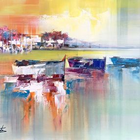 Painting, Trois barques au coucher du soleil, Josep Teixido