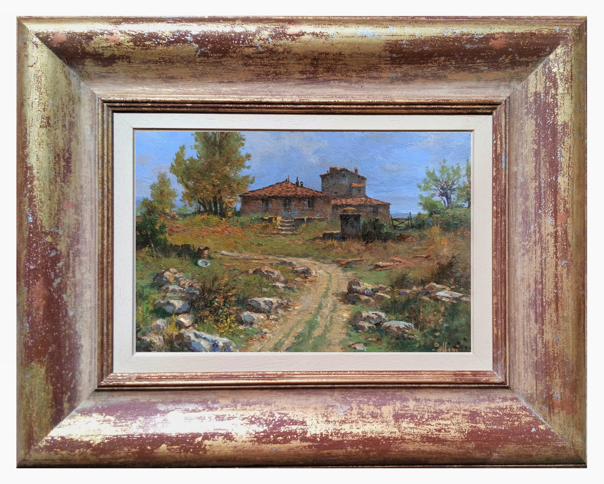 Claudio Pallini, Towards the country house - Tuscany painting landscape & frame Claudio Pallini, Towards the country house - Tuscany painting landscape & frame
