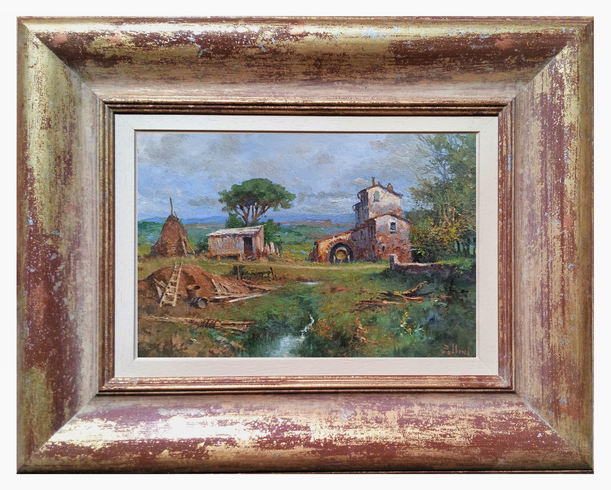 Claudio Pallini, Farmhouse in summer - Tuscany painting landscape & frame Claudio Pallini, Farmhouse in summer - Tuscany painting landscape & frame