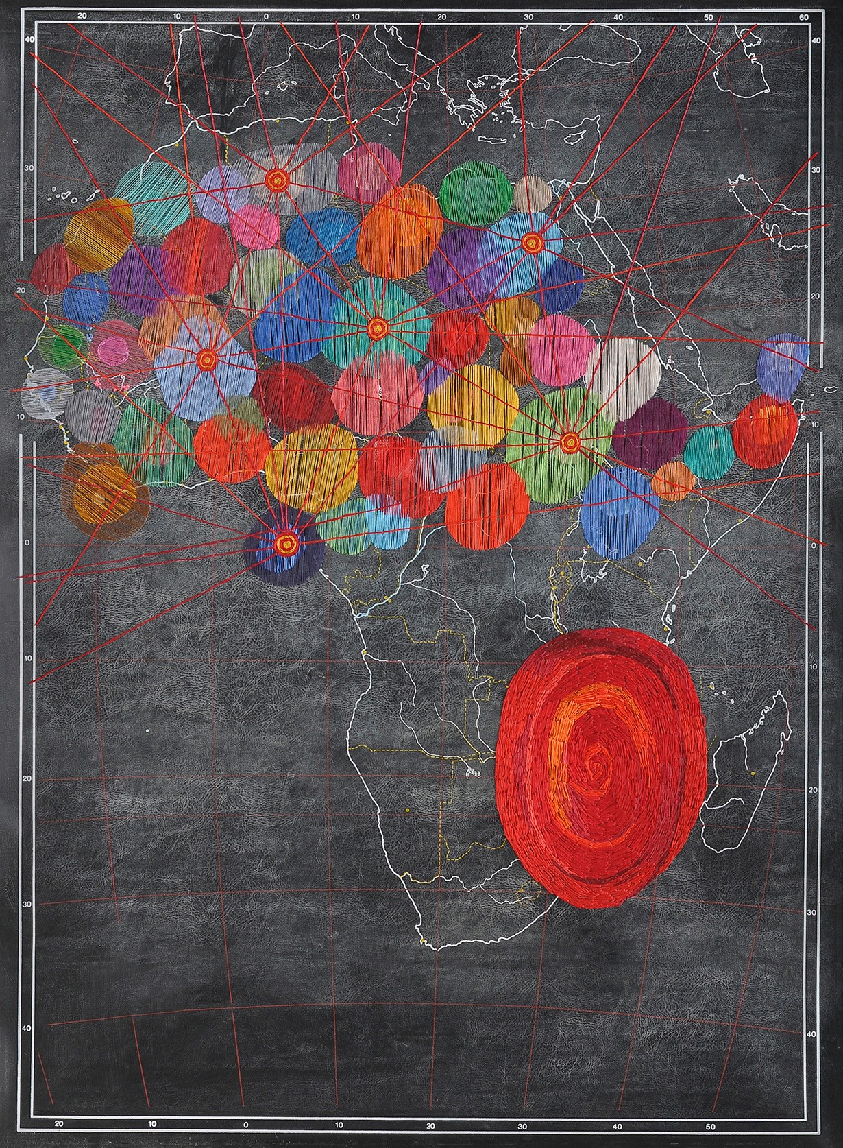 Ana Seggiaro, Africa. Hand Embroidery on map Ana Seggiaro, Africa. Hand Embroidery on map