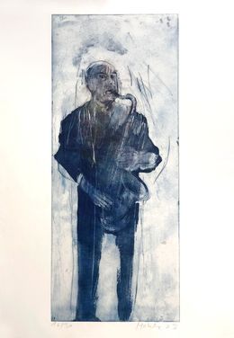 Drucke, Gravure "Le saxophoniste bleu", Christophe Hohler