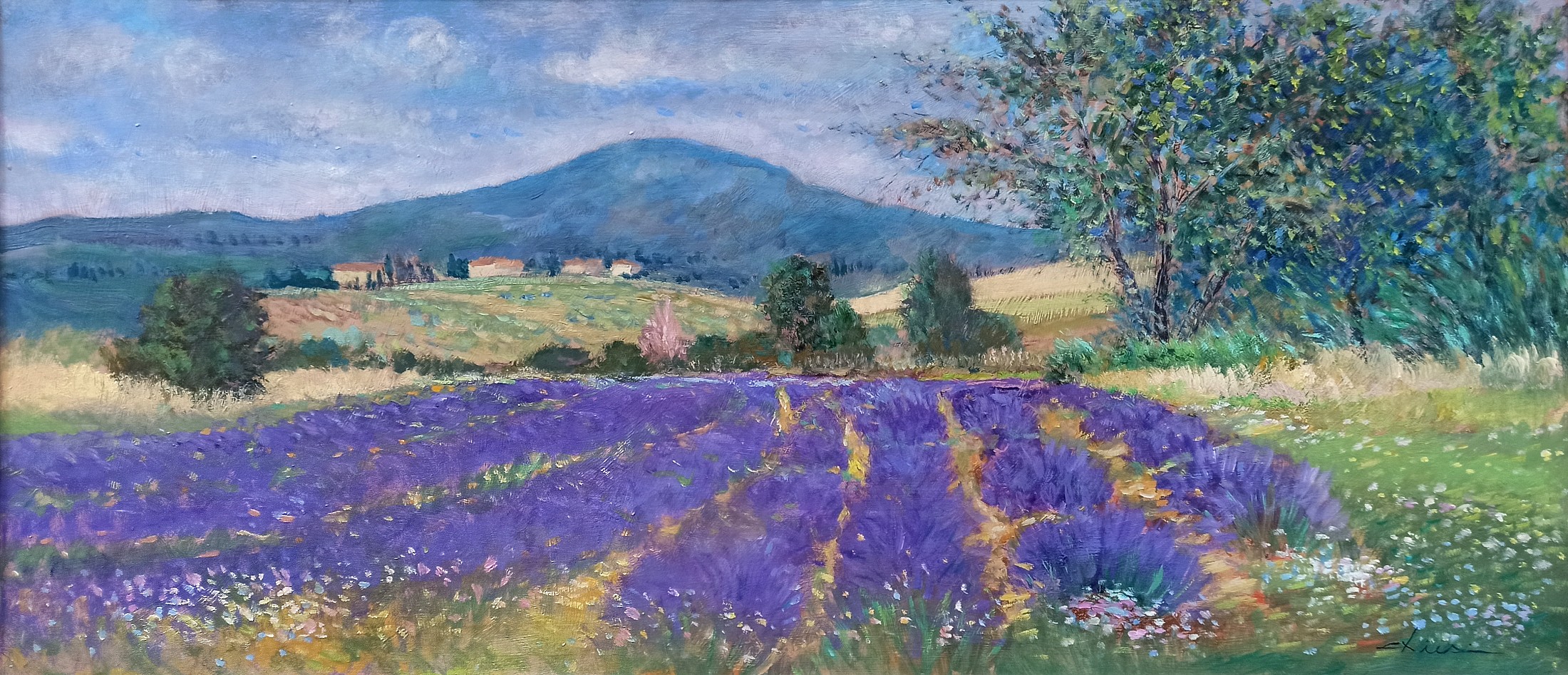 Biagio Chiesi, Lavender field in PIsa countryside panoramic version - Tuscany painting Biagio Chiesi, Lavender field in PIsa countryside panoramic version - Tuscany painting