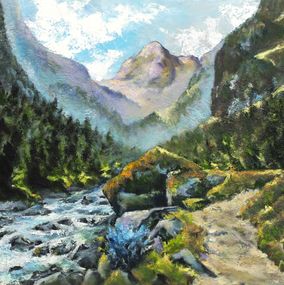 Gemälde, Sur le sentier d'Estom - série Paysage de montagne des Pyrénées, Robert Magendie Malo