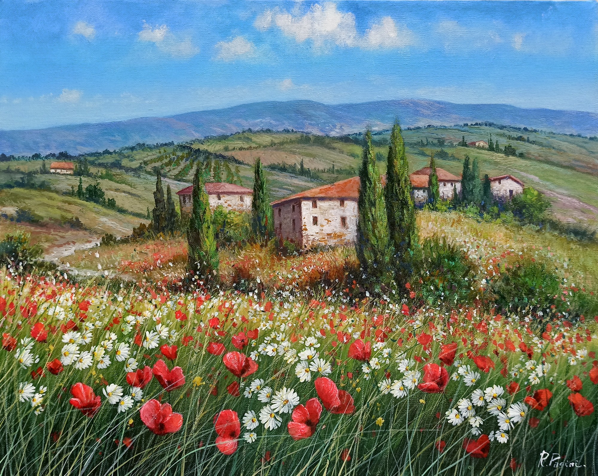 Raimondo Pacini, The spring has come - Tuscany landscape painting Raimondo Pacini, The spring has come - Tuscany landscape painting