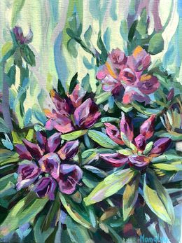 Painting, Pink blooming. Rhododendron., Momalyu Liubov Kriuchkova