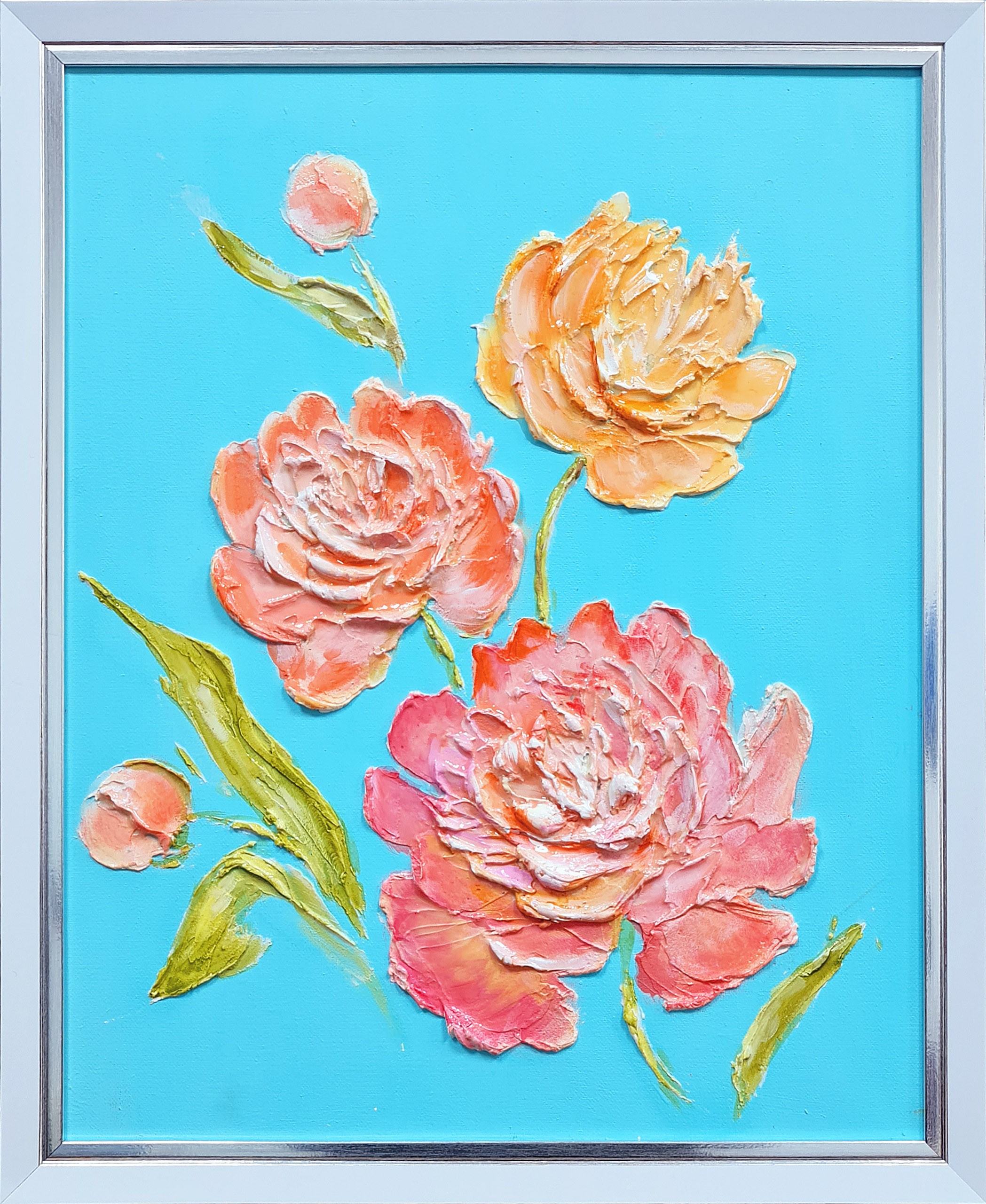 Lilya Volskaya, Rosy peonies on a mint background. Faith, hope, love. Lilya Volskaya, Rosy peonies on a mint background. Faith, hope, love.