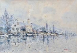Peinture, Le Halage en hiver réf : CBPD1006, Jean Pierre Dubord