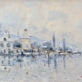 Painting, Le Halage en hiver réf : CBPD1006, Jean Pierre Dubord