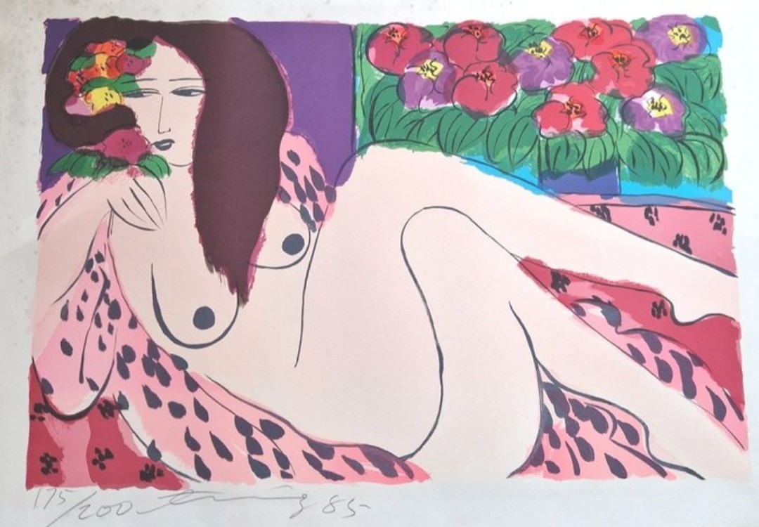 Walasse Ting, Woman laying on sofa Walasse Ting, Woman laying on sofa