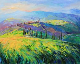 Painting, Tuscan landscape at sunset, - Italy art, European landscape, Large Oil painting, Serhii Cherniakovskyi