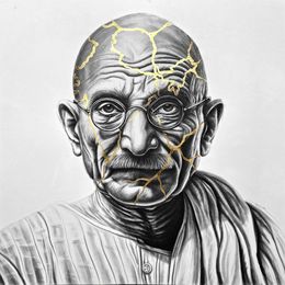 Fine Art Drawings, Gandhi - Resilience, Noir Artist