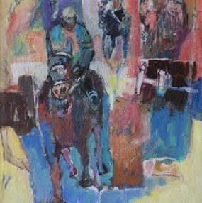 Painting, La ligne d'arrivée - chevaux et course hippique, Claude Frégère