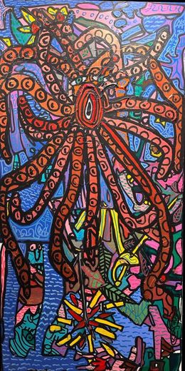 Painting, La pieuvre, le poulpe, le pouffre en argot sétois, Robert Combas