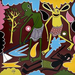 Painting, Wakulima na mashamba, George Lilanga