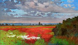 Pintura, Countryside in June - Tuscany landscape painting, Andrea Borella