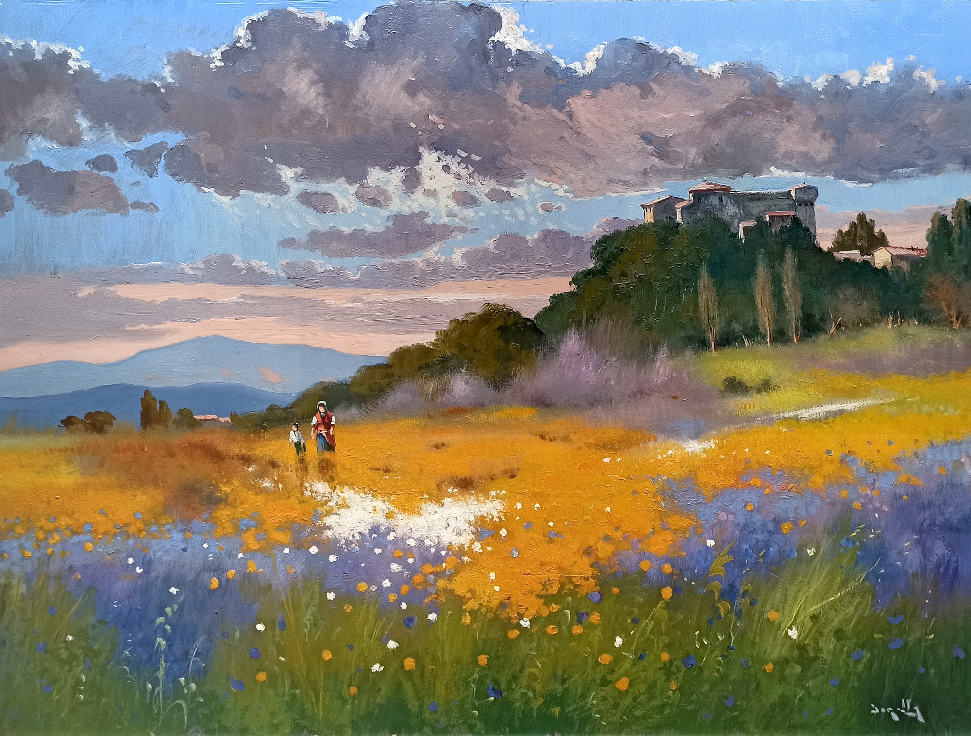 Andrea Borella, Spring in Tuscany - Italian landscape painting Andrea Borella, Spring in Tuscany - Italian landscape painting