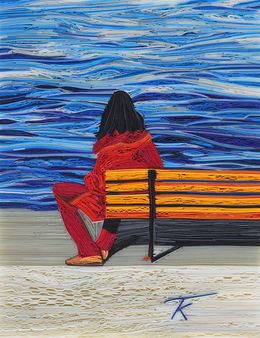 Painting, Girl on a bench, Konstantinos Tschas
