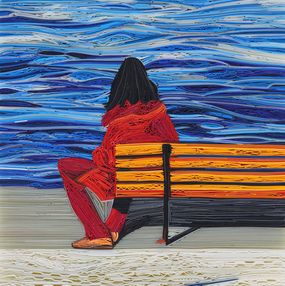 Gemälde, Girl on a bench, Konstantinos Tsachas